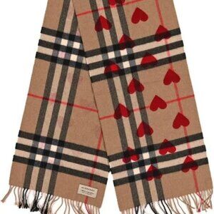 BURBERRY  Cashmere Giant Heart Fringe Scarf Camel